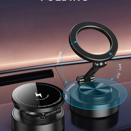 AutoGrip Dual Side Magnetic Car Phone Holder Vacuum Mount Wireless Charging 360° Rotation Stand