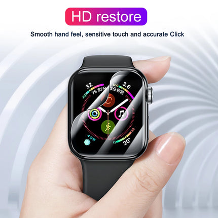 OKEYWOW Apple Watch 5-Pack soft film screen protectors for Series 6, 5, SE, 4, 3, 2, 1, 40mm and 44mm models, shown on watches
