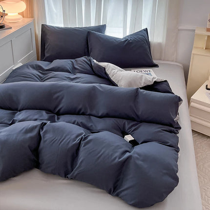 OKEYWOW solid color brushed fabric bedding set with duvet cover, pillowcases, bed sheet, and quilt cover in a cozy, single, queen, or king size.