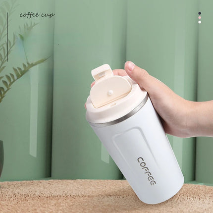 OkeyWOW stainless steel travel coffee mug with 350ml and 500ml options, leak-proof insulated thermos bottle with thermal vacuum design.