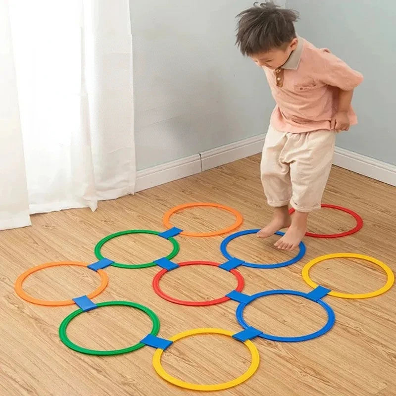 Outdoor Lattice Jump Ring Set: Physical Training Sport Toys for Kids, Includes 10 Hoops and 10 Connectors for Park Play - Boys & Girls