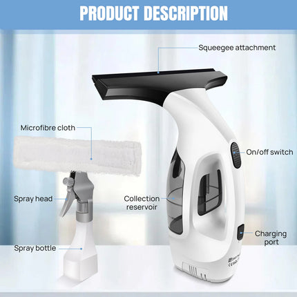 Cordless Window Vacuum Cleaner 2000Pa Streak-Free Glass Cleaner