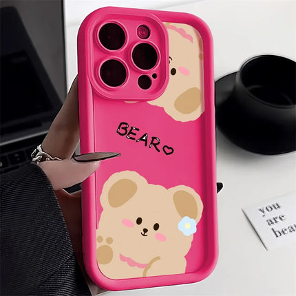 OKAYWOW silicone shockproof iPhone cartoon bear case for iPhone 11, 12, 13, 14, 15, 16 Pro Max, XR, XS, SE with soft cover design
