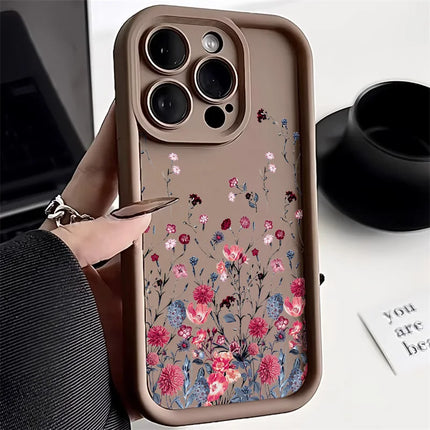 Purple flower silicone case for iPhone, shockproof matte cover compatible with 16/15/14/13/12/11 Pro Max XR XS SE by OKEYWOW