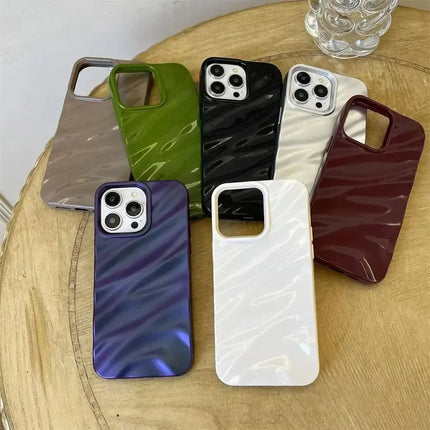 Glossy 3D wave plating iPhone case by OKEYWOW for models 7 to 13 Pro Max, shockproof soft cover with vibrant finish.
