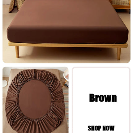 Cotton fitted sheet with elastic edges on a mattress, available in single, double, queen, and king sizes from OKEYWOW.