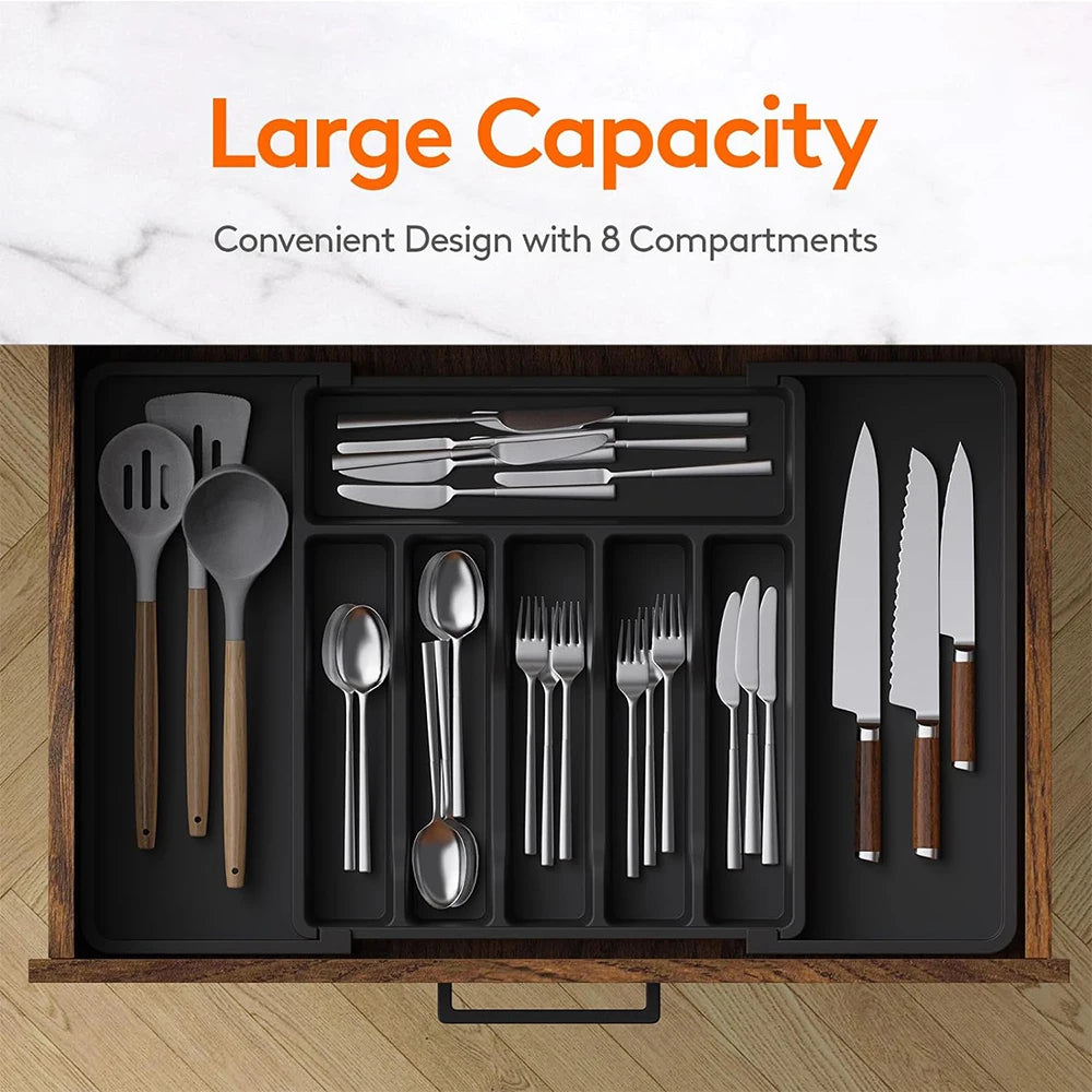 LMETJMA Expandable Silverware Cutlery Utensil Organizer Tray Kitchen Drawer Organizer Adjustable Flatware Cutlery Holder JT305