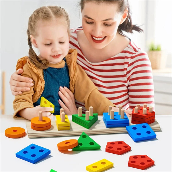 Montessori Wooden Sorting Stacking Puzzle Toy: Promoting Fine Motor Skills for Toddlers and Kids, Ideal for 1-Year-Olds