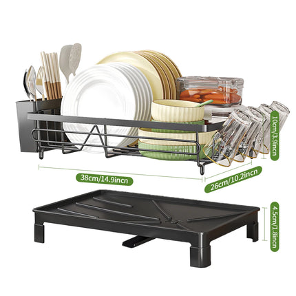 DryEase Rustproof Dish Drying Rack with Drainboard