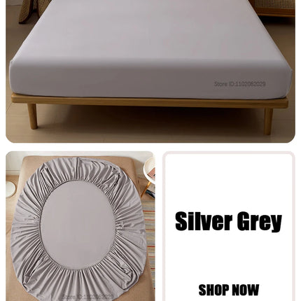 Cotton fitted sheet with elastic edges on a bed, non-slip mattress cover in 90x200cm or 160x200cm sizes, by OKEYWOW.