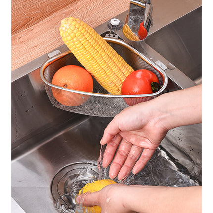 TriDrain Sink Basket Stainless Steel Corner Strainer Kitchen Storage Rack