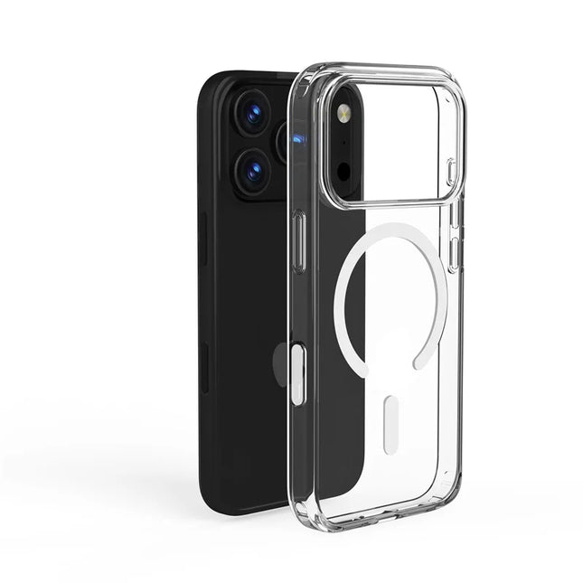 OKEYWOW MagSafe clear case for iPhone 17/16/15/14 with shockproof design, camera protection, and wireless charging compatibility.