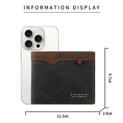 Men’s OKEYWOW bifold wallet with zipper coin pocket, multiple card slots, large capacity, minimalist design, and fashion-forward style.