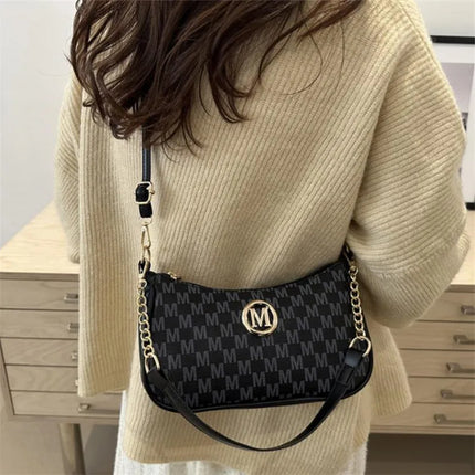Vintage M Letter Crossbody Bag PU Leather Shoulder Messenger Tote Handbag Purse