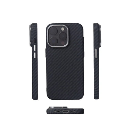 iPhone MagSafe Case Alloy Lens 3D Relief Carbon Fiber Texture Hard PC Wireless Charging Cover