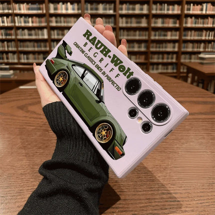 Green Samsung RWB car-themed TPU shockproof phone case by OKEYWOW for Galaxy S21, S20 FE, S22, S23, S24, S25 models.
