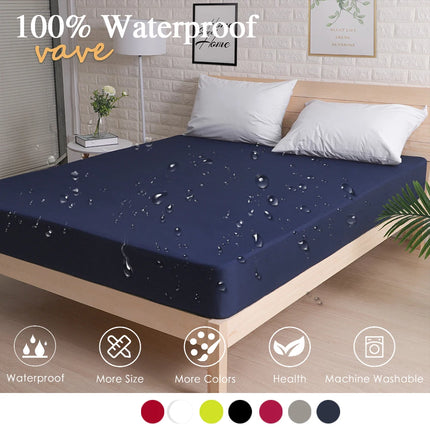OKEYWOW waterproof fitted bed sheet with elastic, anti-slip mattress protector in various sizes for single to king beds.