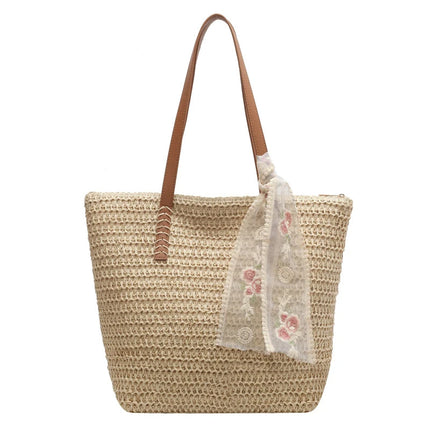 Women Woven Tote Bag Summer Large Capacity Shoulder Handbag Grass Straw Handmade Bag