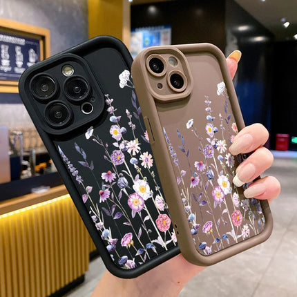 Purple flower silicone case for iPhone, matte shockproof cover by OKEYWOW for models 11 to 16/15/14/13/12/XS/XR/SE.