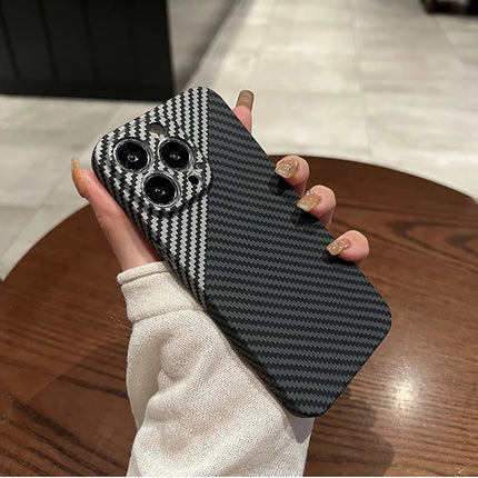 Okeywow iPhone carbon fiber case, ultra-thin hard back cover with camera protection for models 11 to 17 Pro Max.