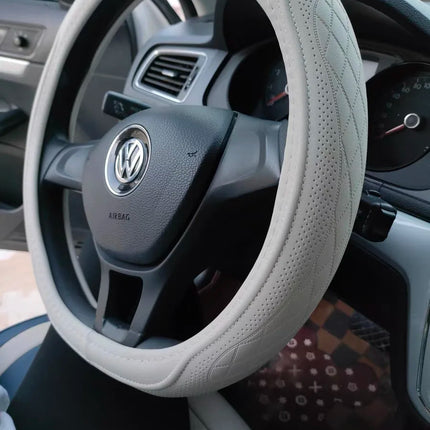 Napa leather 15-inch universal steering wheel cover with perforated, breathable, non-slip design for car wheel steering.