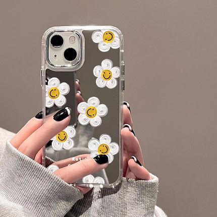 OKEYWOW iPhone flower mirror silicone shockproof case for iPhone 13, 12, 11 Pro Max, XR, XS, SE with floral design and mirror finish.