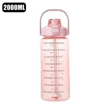 2L Large Straw Water Bottle Portable Sports Gym Fitness Drink Cup