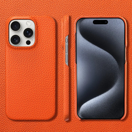 iPhone 15 Pro Max luxury MagSafe case by okeyWOW featuring cowhide lychee leather magnetic protector.
