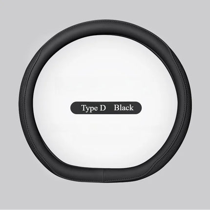 OKEYWOW Napa leather 15-inch steering wheel cover, perforated, breathable, non-slip car wheel cover on a steering wheel.