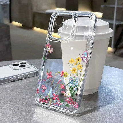 OKEYWOW iPhone flower clear silicone case for iPhone 11 to 15 Pro Max, shockproof and protective with floral design.