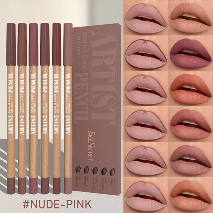 Velora Beauty 6pcs Velvet Matte Lip Liner Set Long Lasting Non Drying Lip Definition Fill Set