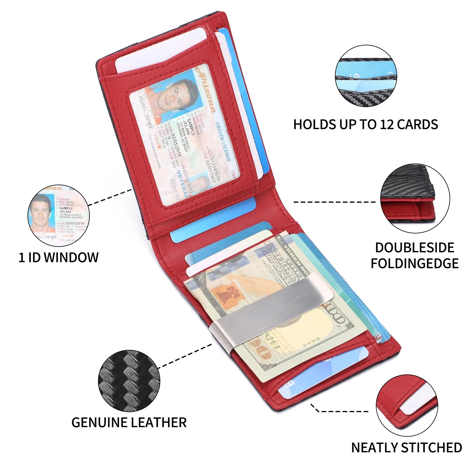 RFID Blocking Dollar Clip Design,Ultra-Thin Carbon Fiber Wallet for Men - Slim Synthetic Leather Card Holder Minimalist Style