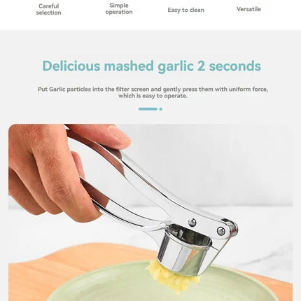 SteelGrip Garlic Press Zinc Alloy Stainless Steel Manual Anti Skid Multifunction Kitchen Crusher Tool