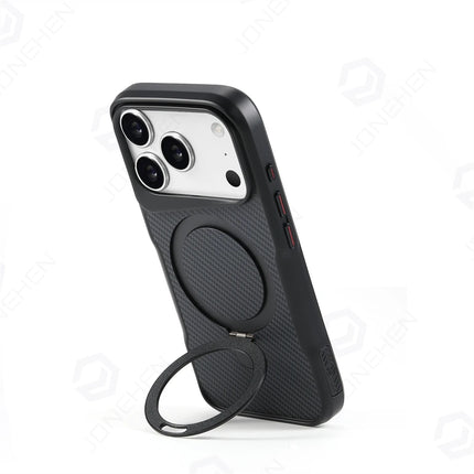 Stealth Carbon Kickstand Magnetic Armor Case for iPhone 17/16/15/14/13/12 Pro Max Soft Shield Cover