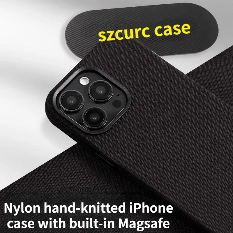 Bulletproof Nylon Hand-Knitted iPhone Case with Built-in MagSafe for iPhone 12/13/14/15 Pro Max