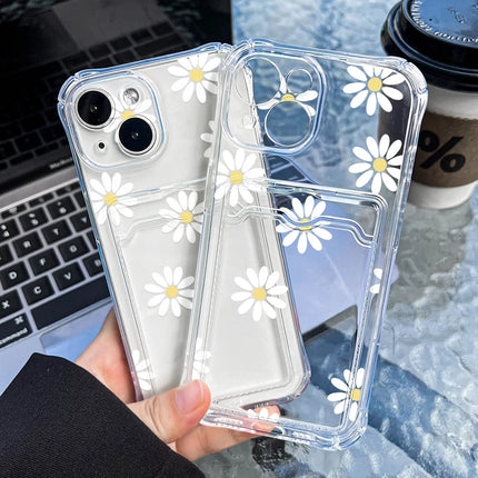 OKEYWOW Flower Wallet iPhone case with card slots, soft cover for iPhone 16, 15, 14, 13, 12, 11 Pro Max, XR, XS, SE models