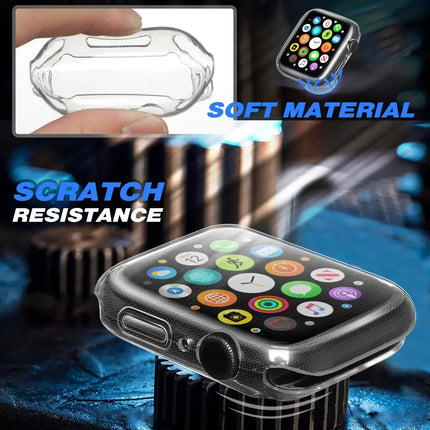 OKEYWOW silicone Apple Watch case and screen protector bumper for Series 9 to 3, 38mm to 46mm models, in black.