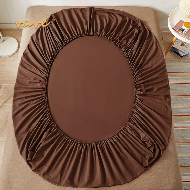 OKEYWOW cotton fitted sheet with elastic edge for single, double, queen, and king beds, showing a snug fit on a mattress.