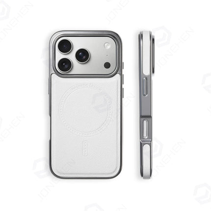 Business PU Leather MagSafe Case for iPhone 17/16/15/14/13 Pro Max Plated Frame Retro Shockproof Cover