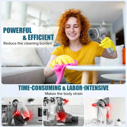 Cordless Electric Spin Scrubber with 5 Cleaning Brush Heads
