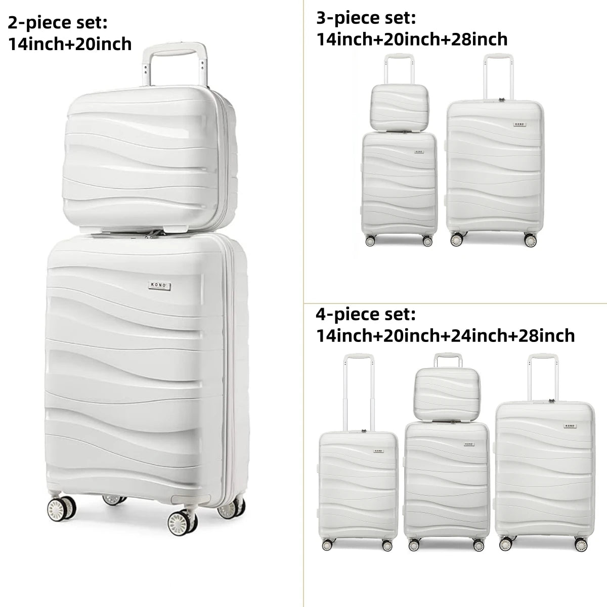 Kono Large Check in Luggage Lightweight Polypropylene Hard Shell Suitcase with TSA Lock Spinner Wheels