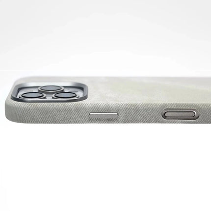 OKEYWOW iPhone Pro Max fiber leather MagSafe shockproof case with wireless charging compatibility, shown on a sleek black phone.