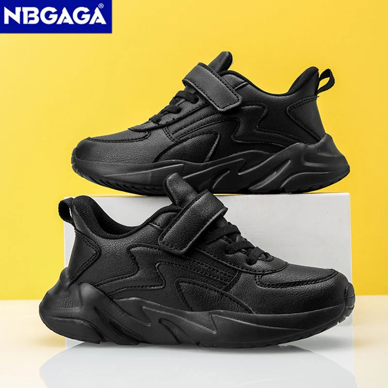 Sport Black Leather Children's Shoes for Boys and Girls Campus Outdoor Non-slip Light Sneakers Classic White Student Tennis Shoe