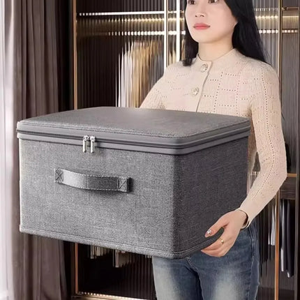 Large capacity OKEYWOW foldable wardrobe organizer bag with zipper, ideal for clothing storage and organization.