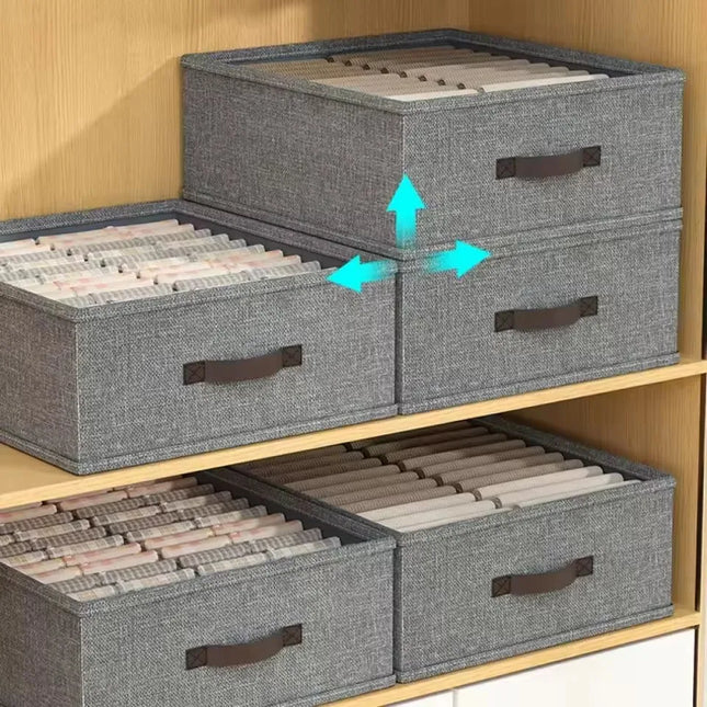OKEYWOW clothes organizer storage box for pants, sweaters, and T-shirts, designed for wardrobe drawer compartments.