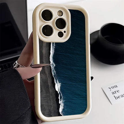 OKEYWOW iPhone Sea Wave Silicone Case for models 11 to 17 Pro Max, shockproof cover with ocean wave design.