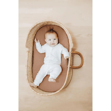 Soft, breathable muslin cotton baby fitted sheet in solid color, designed for crib beds, by OKEYWOW.