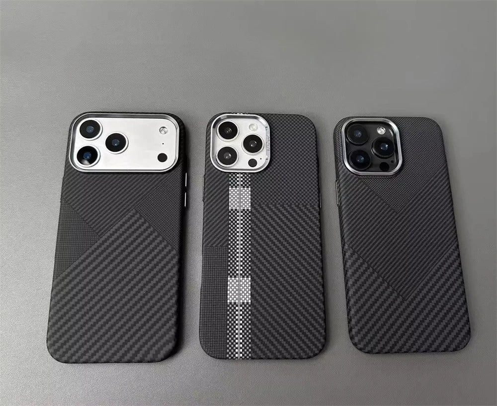 Fashion Carbon Color Magnetic Phone Case for iPhone 17 16 15 Pro Max For Magsafe Back Cover Camera Lens Protection PC Hard Shell
