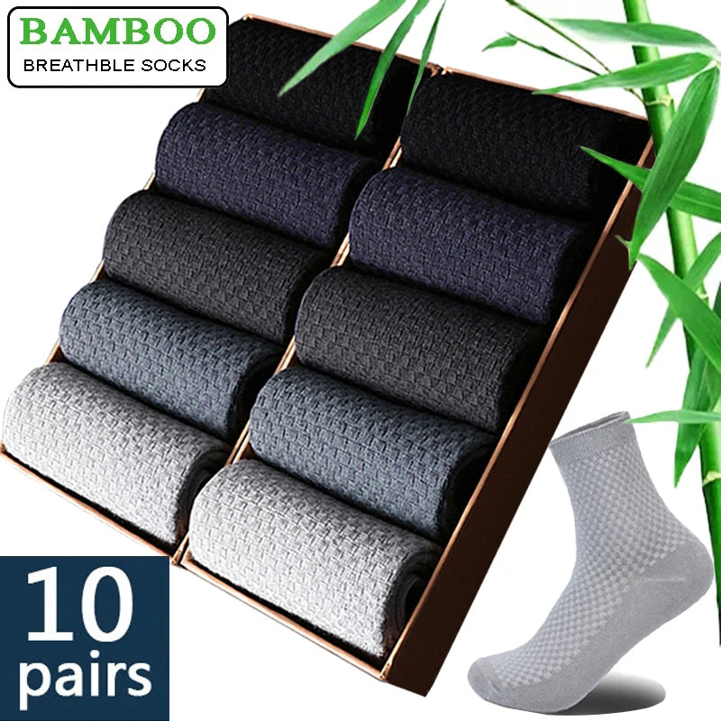 10 Pairs/Lot Men and Women Bamboo Fiber Socks: New Compression Autumn Long Black Business Casual Dress Socks. Ideal gift, plus size available (42-45).