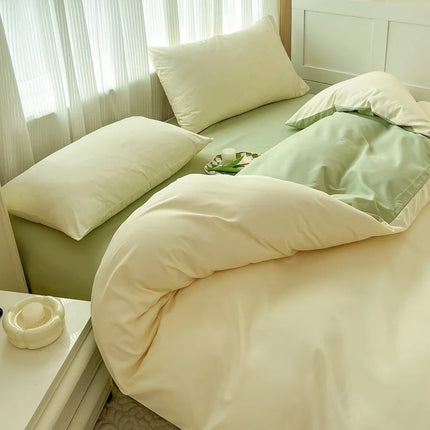 Okeywow solid color brushed fabric bedding set with duvet cover, pillowcases, bed sheet, available in single, queen, and king sizes